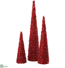 Beaded Cone Topiary - Red - Pack of 2