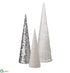 Silk Plants Direct Sequin, Fur Cone Topiary - White Silver - Pack of 2