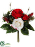 Silk Plants Direct Rose, Holly, Berry Bouquet - Red White - Pack of 12