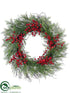 Silk Plants Direct Cedar, Berry Wreath - Red Green - Pack of 2