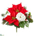 Silk Plants Direct Velvet Poinsettia, Mum, Ranunculus Bush - Red White - Pack of 12