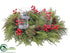 Silk Plants Direct Cedar, Berry, Pine Cone Centerpiece - Red Green - Pack of 1