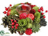 Silk Plants Direct Pine Cone, Crabapple, Berry Centerpiece - Red Green - Pack of 6