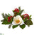 Magnolia, Berry, Pine Centerpiece With Glass Hurricane - White Red - Pack of 2