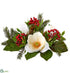 Silk Plants Direct Magnolia, Berry, Pine Centerpiece With Glass Hurricane - White Red - Pack of 2