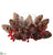 Plastic Pine Cone, Berry Centerpiece With Glass Candleholder - Brown Red - Pack of 2