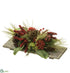 Silk Plants Direct Berry, Pine Cone, Pine Centerpiece on Wood Pedestal - Red Green - Pack of 1