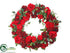 Silk Plants Direct Velvet Rose, Skimmia Wreath - Red - Pack of 1