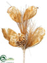 Silk Plants Direct Glittered Magnolia Leaf, Pine Cone, Long Need Pine Spray - Gold - Pack of 12