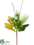 Silk Plants Direct Glittered Hydrangea, Ball, Pine Pick - Green Glittered - Pack of 12