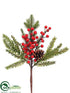 Silk Plants Direct Berry, Pine Cone, Pine Pick - Green Red - Pack of 24