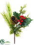 Silk Plants Direct Holly, Berry, Pine Cone Pick - Green Red - Pack of 12