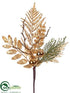 Silk Plants Direct Fern, Cedar, Ball Pick - Gold Glittered - Pack of 24