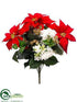 Silk Plants Direct Velvet Poinsettia, Hydrangea, Pine Cone Bush - Red White - Pack of 6