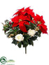 Silk Plants Direct Velvet Poinsettia, Rose, Holly Bush - Red White - Pack of 6
