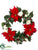 Velvet Poinsettia, Rose, Holly Wreath - Red White - Pack of 2