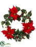 Silk Plants Direct Velvet Poinsettia, Rose, Holly Wreath - Red White - Pack of 2