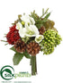 Silk Plants Direct Hydrangea, Helleborus, Pine Cone Bouquet - Green Red - Pack of 6