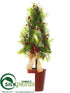 Silk Plants Direct Cedar, Berry Topiary - Green Red - Pack of 2