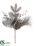 Silk Plants Direct Metallic Magnolia Leaf, Pine Cone, Berry Spray - Silver - Pack of 12
