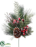 Silk Plants Direct Snowed Rose Hip, Pine Cone, Pine Spray - Red Brown - Pack of 12