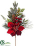 Silk Plants Direct Sequin Poinsettia, Rose Hip, Pine Cone Spray - Red Green - Pack of 12