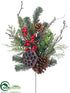 Silk Plants Direct Pine, Cone, Berry Spray - Green Red - Pack of 12