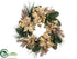 Silk Plants Direct Poinsettia, Twig, Pine Wreath - Gold Green - Pack of 2