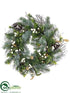 Silk Plants Direct Pine, Berry, Cone Twig Wreath - Green Cream - Pack of 4