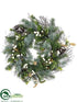 Silk Plants Direct Pine, Berry, Cone Twig Wreath - Green Cream - Pack of 4