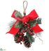 Silk Plants Direct Bird, Berry, Pine Cone, Pine , Ribbon Door Hanger - Red Brown - Pack of 6