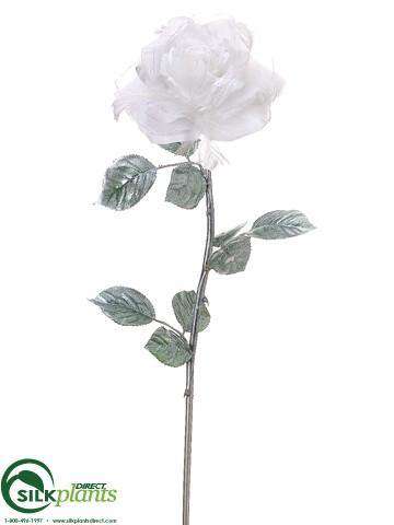 Silk Plants Direct Glitter Feather Rose Spray - White - Pack of 12