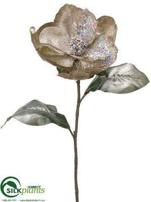 Glitter Magnolia Spray - Silver - Pack of 12