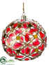Silk Plants Direct Jeweled Diamond Glass Ball Ornament - Red Green - Pack of 2