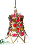 Silk Plants Direct Jeweled Diamond Glass Bell Ornament - Red Green - Pack of 2