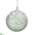 Silk Plants Direct Snowed Glass Ball Ornament - Seafoam White - Pack of 4