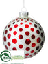 Silk Plants Direct Pokla Dot Ball Ornament - White Red - Pack of 6