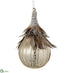 Silk Plants Direct Beaded Mercury Glass Finial Ornament With Feather - Silver Brown - Pack of 6