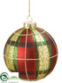 Silk Plants Direct Plaid Ball Ornament - Green Red - Pack of 6
