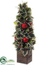 Silk Plants Direct Holly, Pine Cone, Ornament Ball Topiary - Red Green - Pack of 2