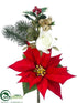 Silk Plants Direct Velvet Poinsettia, Rose, Holly, Pine Pick - Red White - Pack of 24