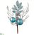 Glittered Twig, Ornament Ball Spray - Silver Aqua - Pack of 6