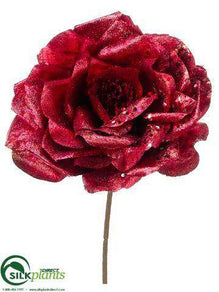 Glitter Rose Pick - Cerise - Pack of 12