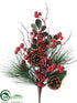 Silk Plants Direct Pine, Cone, Berry Spray - Red - Pack of 36