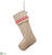 Linen Stocking With Bell - Beige Red - Pack of 6