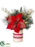 Silk Plants Direct Poinsettia, Pine Holiday Arrangement - Green - Pack of 4