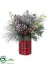 Silk Plants Direct Pine, Pine Cone, Berry Holiday Arrangement - Green - Pack of 4