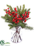 Silk Plants Direct Berry, Pine Cone, Pine - Green Red - Pack of 4