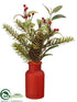 Silk Plants Direct Berry, Pine Cone, Pine Arrangement - Green Red - Pack of 6