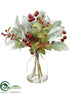 Silk Plants Direct Berry, Lamb's Ear Arrangement - Green Red - Pack of 4
